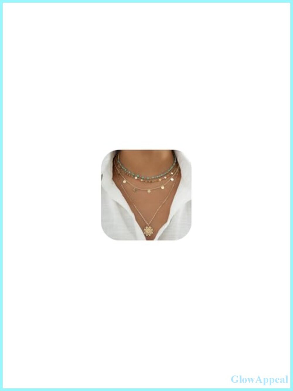 14K Gold Plated Layered Choker Necklace Turquoise Y Pendant Boho Stackable